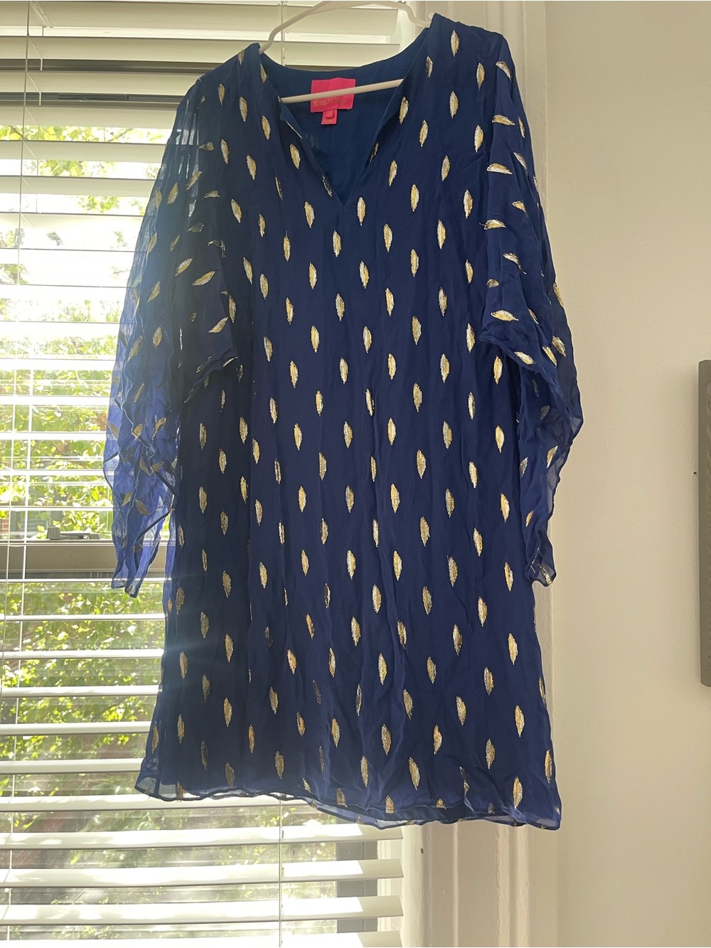 Lilly Pulitzer Navy Blue Dress with Gold Leaf Print